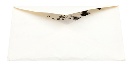 unsealed paper envelope with letter with children scribbles isolated on white backgroundの写真素材