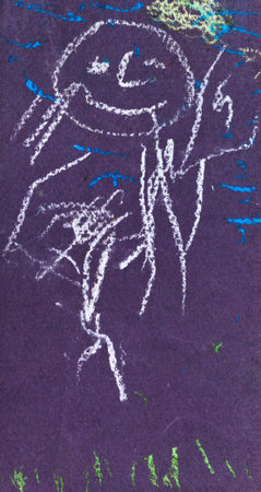 children drawing - smiling baby outdoorsの写真素材