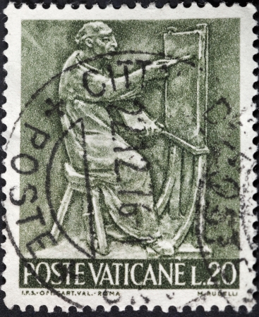 VATICAN - CIRCA 1966: A postage stamp printed in the Vatican shows kind of arts - painting, circa 1966のeditorial素材