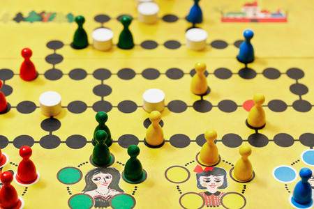 MOSCOW, RUSSIA - FEBRUARY 3, 2014: Malefiz - family board game close up. It was designed by Werner Schoppner and published by Ravensburger since 1959のeditorial素材