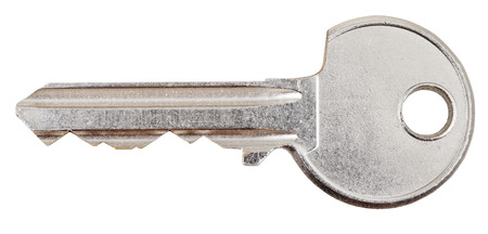steel door key for cylinder lock isolated on white backgroundの写真素材