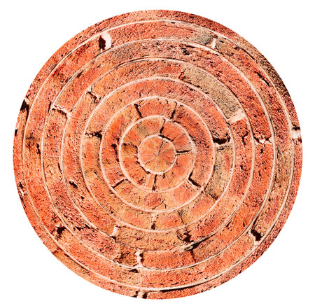 little planet - spherical view of old brick wall isolated on white backgroundの写真素材