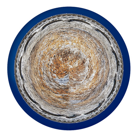 little planet - spherical view of stone wall old dam of Croton Aqueduct, USA isolated on white backgroundの写真素材