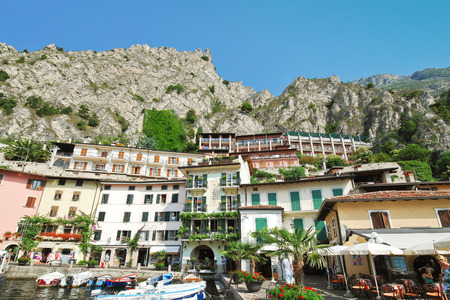 LIMONE SUL GARDA, ITALY - JULY 4, 2012: urban center of Town Limone Sul Garda, Lake Garda, Italy. Limone sul Garda is a town in Lombardy (northern Italy), on the shore of Lake Garda.のeditorial素材