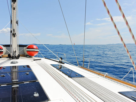 yacht deck in blue Adriatic sea, Dalmatia, Croatia