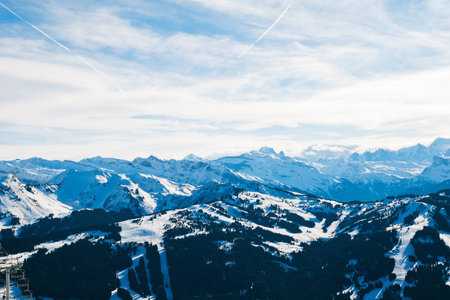 panorama of skiarea in Portes du Soleil region, Morzine - Avoriaz, Franceの写真素材