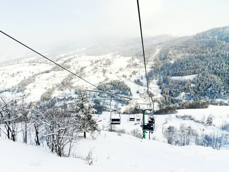 cableway ski lift in skiing area Via Lattea (Milky Way), Sestriere, Italy