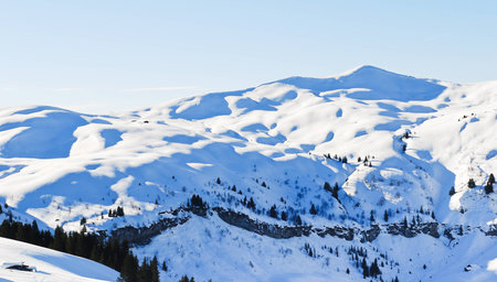 snow-capped mountains in Alps Portes du Soleil region, Morzine - Avoriaz, Franceの写真素材
