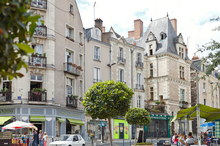 ANGERS, FRANCE - JULY 28, 2014: people on Rue St Aubin street in Angers, France. Angers is city in western France and it is the historical capital of the province of Anjouのeditorial素材