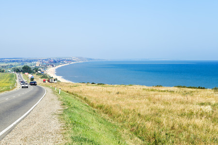 GOLUBITSKAYA, RUSSIA - JULY 1, 2014: view of resort village Golubitskaya on Taman Peninsula in Sea of Azov. Settlement Golubitskaya was founded in 1879, the name was in honor of Cossack Golubitskiyのeditorial素材