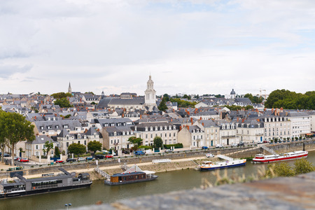 ANGERS, FRANCE - JULY 28, 2014: quay des Carmes in Anges, France. Angers is city in western France and it is the historical capital of the province of Anjouのeditorial素材