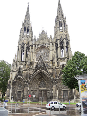 ROUEN, FRANCE - AUGUST 6, 2014: Church of St. Ouen in Rouen city, France. The church was originally built as the abbey church of Saint Ouen for the Benedictine Order, beginning in 1318のeditorial素材