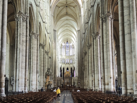 AMIENS, FRANCE - AUGUST 10, 2014: interior of Amiens Cathedral, France. The Cathedral Basilica of Our Lady of Amiens was built between 1220-1270 and has been listed as UNESCO World Heritage Siteのeditorial素材