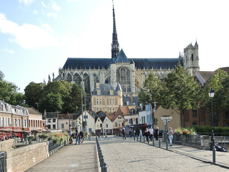AMIENS, FRANCE - AUGUST 10, 2014: view of Amiens Cathedral, France. The Cathedral Basilica of Our Lady of Amiens was built between 1220-1270 and has been listed as UNESCO World Heritage Siteのeditorial素材