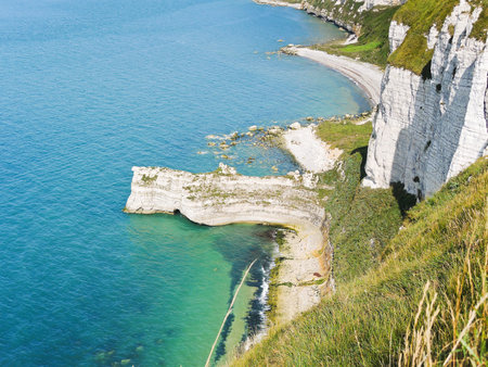 rocky coast of english channel on etretat cote d