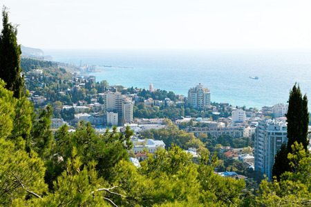 YALTA, RUSSIA - SEPTEMBER 28, 2014: view of Yalta city from Darsan hill. Yalta is resort city on the north coast of the Black Sea on the Crimean peninsula.のeditorial素材