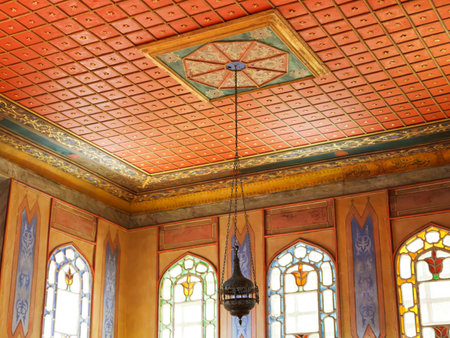 BAKHCHYSARAI, RUSSIA - OCTOBER 1, 2014: ceiling and chandelier in Harem of Khan's Palace (Hansaray)...