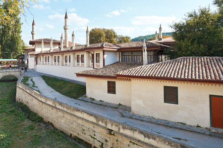 BAKHCHYSARAI, RUSSIA - OCTOBER 1, 2014: Khan's Palace (Hansaray) in Bakhchisaray. The palace was built in 16th cent. and became home for Crimean Tatar Khansのeditorial素材