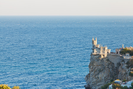 view of Aurora rock with Swallow Nest castle on Crimean South Coastのeditorial素材