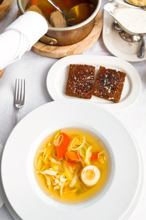 top view of austrian dish - tafelspitz from boiled beef brothの写真素材