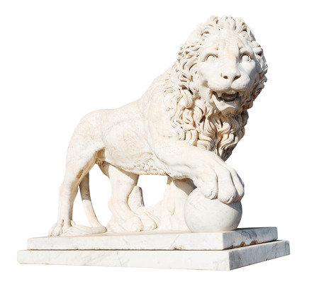 medici lion with stone ball near Vorontsov (Alupka) Palace in Crimea isolated on white backgroundのeditorial素材