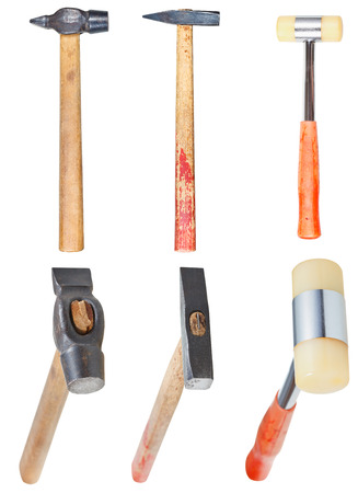 set of hard-faced and soft-faced hammers isolated on white backgroundの写真素材