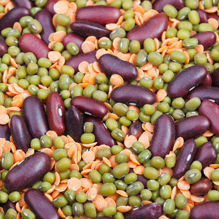 food background from dried beans mixture close up