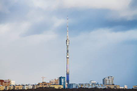 gray rainy overcast sky over city in spring day