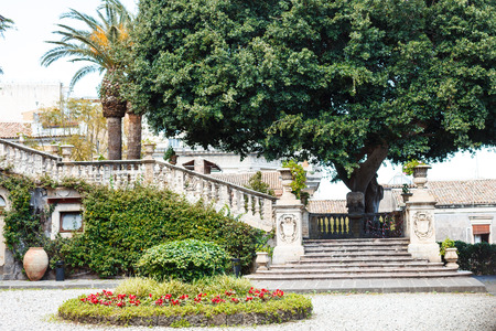 steps and garden in Villa Cerami - Law School of Catania University on Via Crociferi, Sicily, Italyのeditorial素材