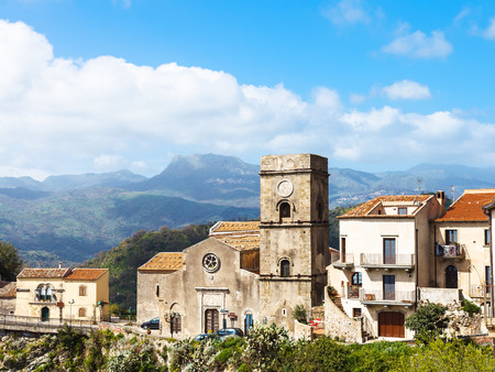 Mother Church (Chiesa Madre) in mountain village Savoca in Sicily, Italyの写真素材