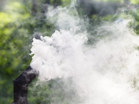 gray smoke from the oven chimney outdoors