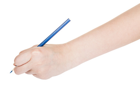 hand draws by blue pencil isolated on white backgroundの写真素材