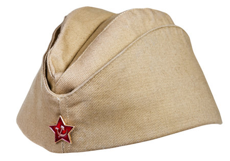 military field cap with soviet red star sign isolated on white backgroundの写真素材