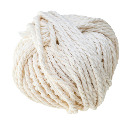 white hank of cotton rope isolated on white backgroundの写真素材