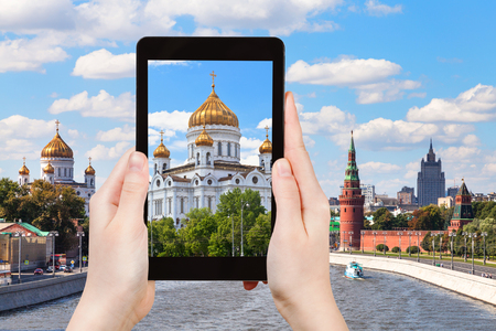 travel concept - tourist photographs picture of Cathedral of Christ the Saviour, Moscow on tablet pcの写真素材