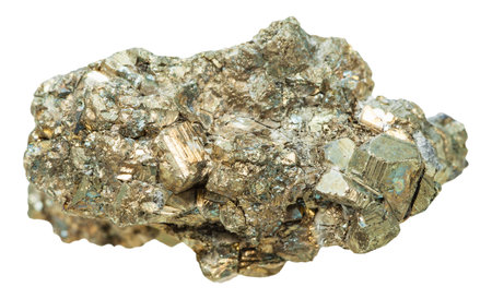 macro shooting of collection natural rock - druse of pyrite mineral stone isolated on white...