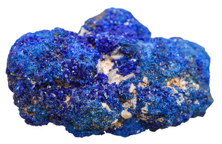 macro shooting of collection natural rock - crystalline azurite mineral stone isolated on white...