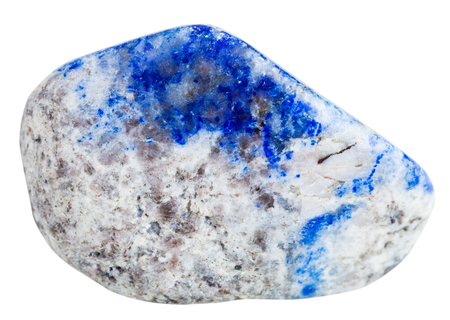 macro shooting of natural gemstone - tumbled lapis lazuli (azure stone, lazurite) mineral gem stone isolated on white backgroundの写真素材