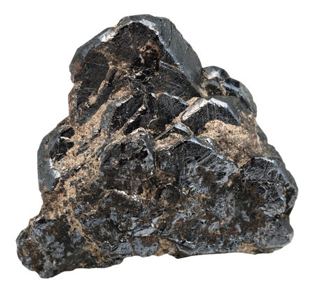 macro shooting of natural mineral stone - crystals of Ilmenite ( titanium-iron oxide, titanium ore)...