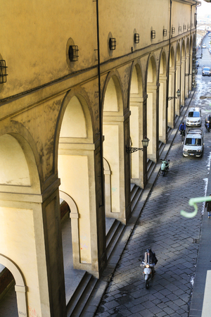 FLORENCE, ITALY - JANUARY 8, 2013: above view of Vasari Corridor in Florence city. The Vasari Corridor connects the Palazzo Vecchio with the Palazzo Pitti, it was built in 1565のeditorial素材