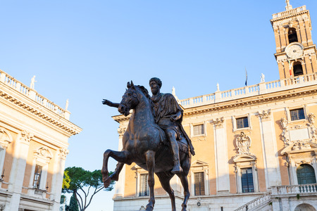 travel to Italy - Equestrian Statue of Marcus Aurelius on Piazza del Campidoglio on Capitoline hill of Rome cityのeditorial素材