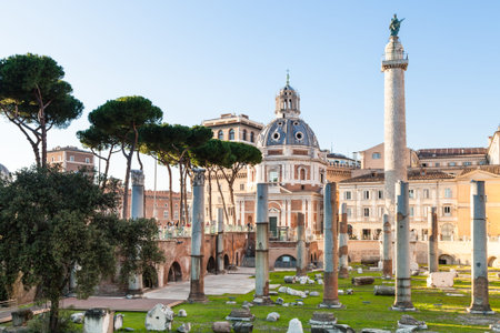 travel to Italy- piazza of Trajan's Forum, Trajan Column, Santissimo Nome di Maria al Foro Traiano...