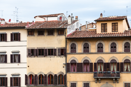 travel to Italy - front view of various medieval houses in Florence cityの写真素材