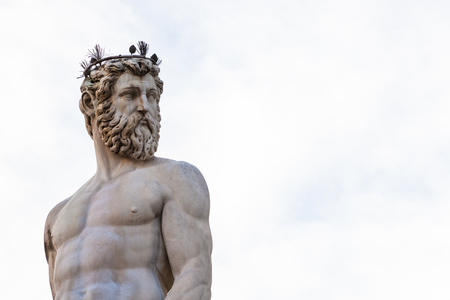 travel to Italy - sculpture of Neptune of fountain of neptune close up in Florence cityの写真素材