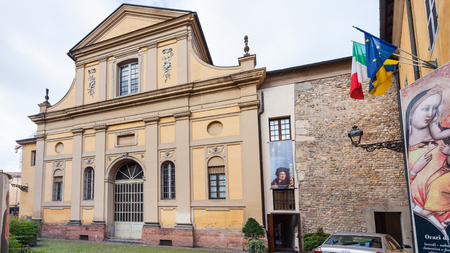PARMA, ITALY - NOVEMBER 3, 2012: facade of Pinacoteca Stuard of Parma , hosted by 2002 in a wing of the ancient abbey Benedictine Abbey of St. Paul in Parma cityのeditorial素材