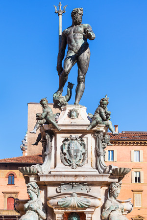 travel to Italy - Sculpture of Neptune in Bologna city in sunny dayの写真素材
