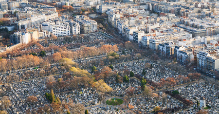 travel to France - above view of montparnasse cemetery in Paris city in winter twilight from Tour Maine - Montparnasse (Montparnasse Tower)の写真素材