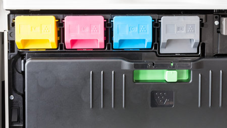 color toner cartridges in multifunctional printerの写真素材