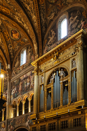 PARMA, ITALY - NOVEMBER 3, 2012: wall of Duomo Cathedral in Parma city. The construction of church was begun in 1059 by bishop Cadalo, and was consecrated by Paschal II in 1106のeditorial素材