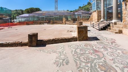 PIAZZA ARMERINA, ITALY - JUNE 29, 2011: entrance to Villa Romana del Casale. This ancient villa was built in the first quarter of the 4th century and located near Piazza Armerina town in Sicilyのeditorial素材